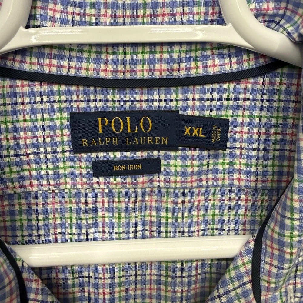 Polo Ralph Lauren Button Up Shirt Long Sleeve Men's size XXL 2XL blue pink plaid